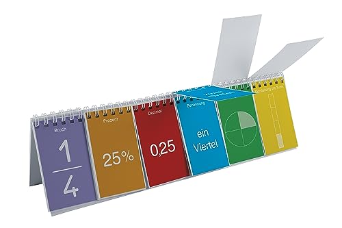 TimeTEX - Flap flip chart | Learn the most important fractions and their representation. 20 different flap blocks | Contents: 6-flap flip chart with colourful cards