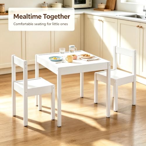 GIPXDVS 3‑Piece Table and Chair Set, Wipeable Dry‑Erase Surface, Rubber Wood Legs, Rounded Edge Treatment, Simple Assembly(White)