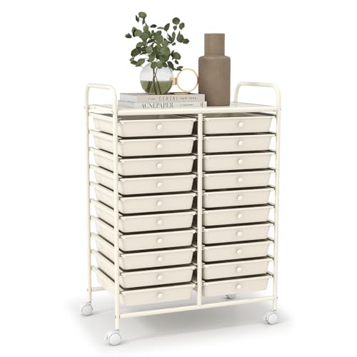 LDAILY Rolling Cart with Drawers, Classroom Storage for Teacher,White