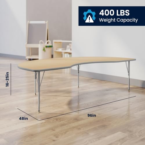 Flash Furniture 96" x 48" Kidney Activity Table, Light NAT, Short Legs