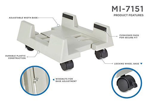 Mount-It! CPU Stand with Wheels, Adjustable Width Computer Cart, Universal Design Fits Desktop PC Tower ATX, Locking Wheels, 6-10.2" Wide 60 Lbs Capacity