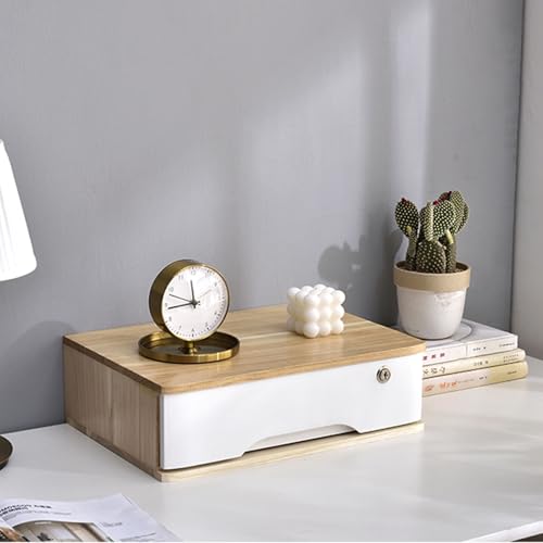 EliteBloom Desktop File Cabinet Organizers - Desktop Storage Box with Drawers - 1/2/3/4 Tier with Lock Flat File Cabinet Storage, Desktop Drawer Cabinet, Wooden File Cabinet/Desktop,C-1 Drawers