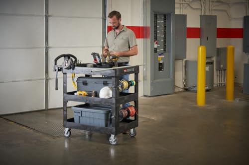 Rubbermaid Commercial Brute 3-Shelf Heavy-Duty Utility/Service Cart, Medium, High Storage, Lipped Shelves, Ergonomic Handle, 600 lb. Capacity, Ideal for Warehouse/Garage/Cleaning/Maintenance/Office