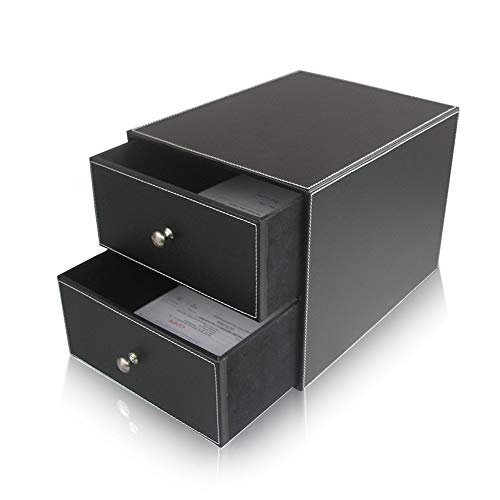 SDVantage Office Organizers for Desk Leather Desk Organizer with 2 Drawers Executive Desktop Filing A4 File Cabinet Holder Stackable Storage Box for Office Supplies, Home,Black25.5X33.5X24.5Cm