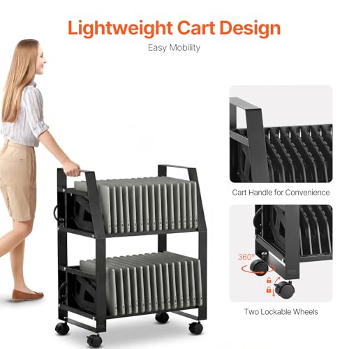 VEVOR Laptop Charging Cart, 32 Devices Mobile Open Charging Station with Wheels, for Tablet and Chromebook - Fits 15.6 in Screen Max, Easy Access Slots, Surge Control, for Office, Classroom, Library