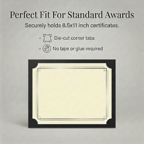 PaperDirect Simple Foil-Stamped Black Certificate Jacket, Heavy Cover Stock, Holds 8.5 x 11 Certificate, Elegant Gold Foil Border, Graduation Diplomas, Employee Recognition, Student Award, Pack of 50