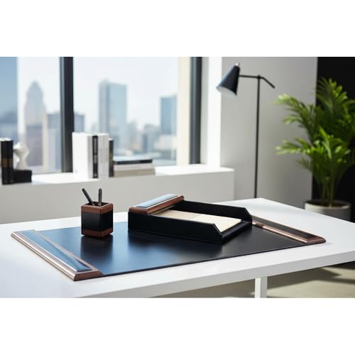 Dacasso Walnut & Black Leather Luxury 3 Piece Set - Blotter Pad & Desk Mat Organization Essentials - Executive Decor and Desk Surface Protector