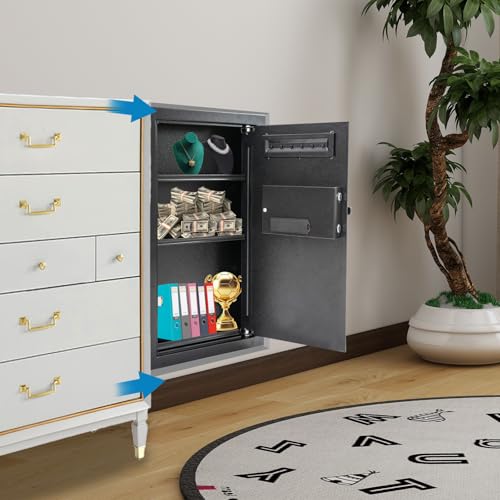 Steel Safe and Lock Box, Heavy Duty Wall Safe with Alarm, Digital Keypad Safe Box for Money, Jewelry, Document, Passport, 3.94"D x 14.57"W x 25.59"H, Black