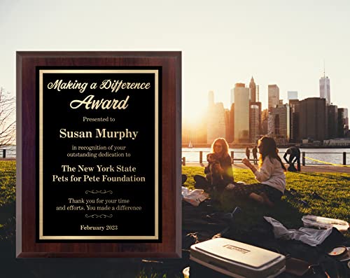 Customizable Award Plaque for Employees - Making a Difference on Black and Gold Metal - Choose Your Size - Personalized Appreciation and Recognition Gift - Choose Your Size (6x8)