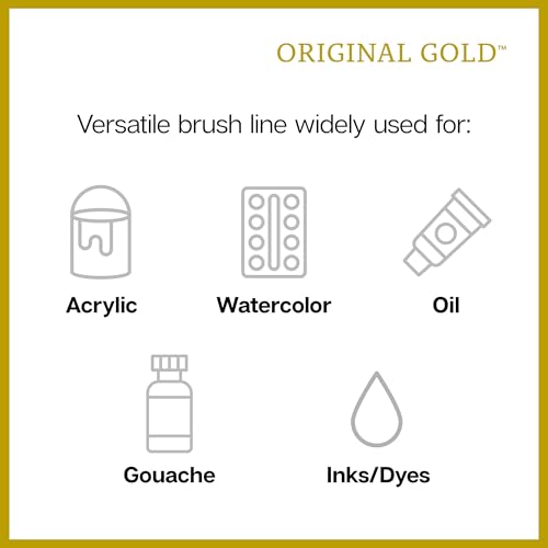 KINGART 1000D 12 PC. Premium Original Gold Series, Golden Taklon, Multimedia Artist Brush Set, Short Acrylic Aqua Handle, Set of 12 - Assorted Styles