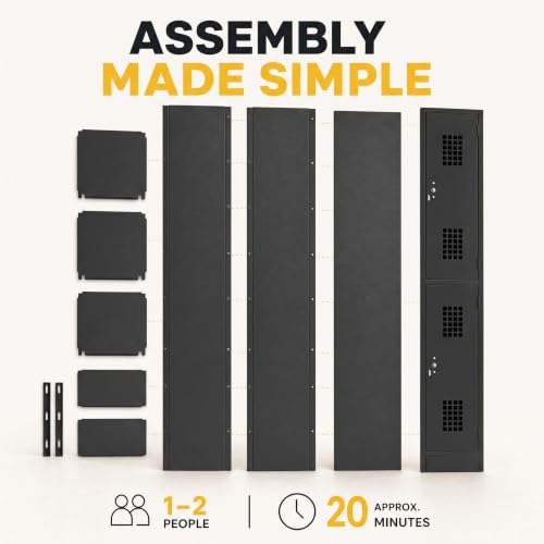 SunSierra 12” x 12” x 78” Single 2 Door Metal Locker - Black Freestanding Steel Cabinet with Ventilated Lockable Compartments for Employee Storage, School, Gym, Office and Breakroom