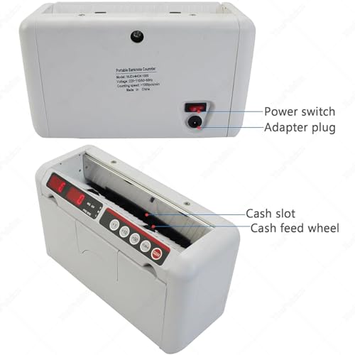 XueFulxion Portable Money Counter Machine, 800 Bills/Min Fast Counting, UV/MG/BRE Counterfeit Detection, Battery Powered Bill Counter Support USD, EUR, Multi-Currency Cash Handling