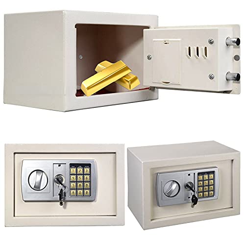 TBLOTYD Safe Box Key Lock 4.6L Security Safe Box Wall Mounted Fireproof Document Safe Box, with 2 Emergency Keys Lockable/White/4.6L，White-8.5L(20X31X20Cm)