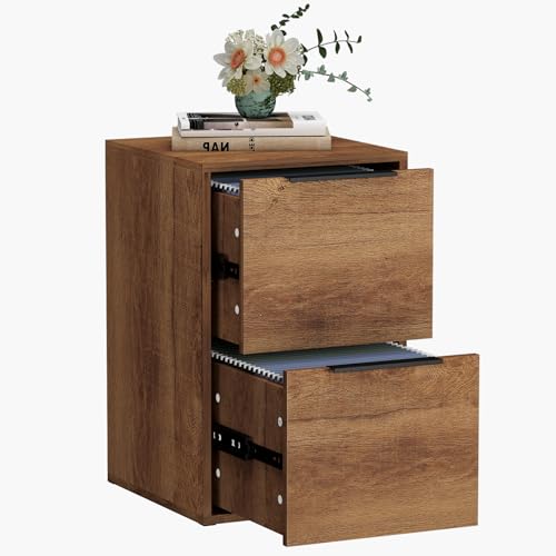 LUCYPAL 2 Drawer File Cabinet,Wood File Cabinets with Hanging Bars for Letter Size,Filing Cabinets for Home Office,Small Vertical Filing Cabinet for Office,Brown
