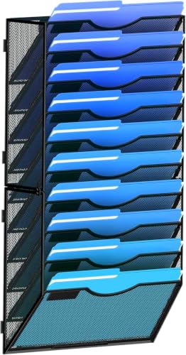 Delifox 10-Tier Wall File Organizer, Hanging Wall Files Holder for Papers, Folders, Clipboard, Wall Organizer Magazine Rack for Office Home School Classroom