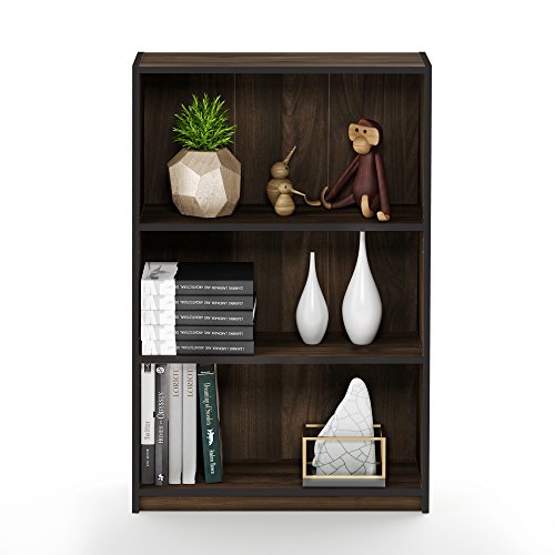 Furinno JAYA Book Shelf, 3-Tier Bookshelf, Bookcase with Adjustable Shelves, 9.5 x 24.5 x 40.3, for Organization and Storage, for Living Room, Bedroom, Home Office, Columbia Walnut