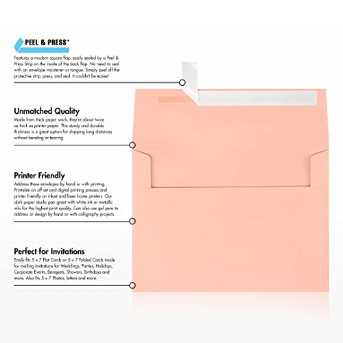 LUXPaper A7 Invitation Envelopes | Peel & Press | 5 1/4" x 7 1/4" | Blush Pink | 80lb. Text | 1,000 Qty