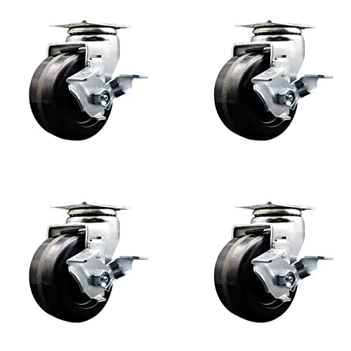 4 INCH PHENOLIC Swivel Caster Set with Ball Bearings and Brakes SCC