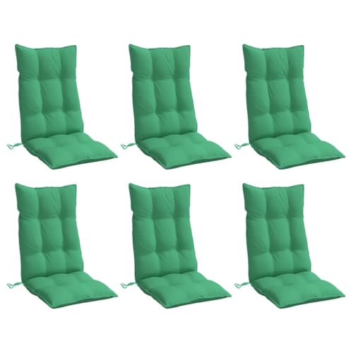 vidaXL Green Highback Chair Cushions - Set of 6 - Indoor/Outdoor Seat Pads with Non-Slip Straps - Oxford Fabric - 47.2""x19.7""x2.8"", 377619