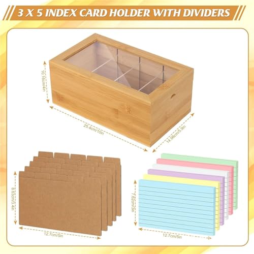 2pcs Wooden Flip Top Recipe Card Box with Dividers for 3x5 Index Cards