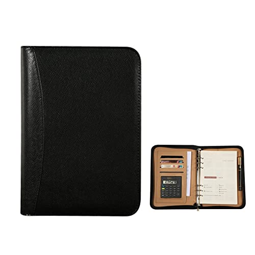 MJNHBGX A6 Ring Binder A6 A5 B5 Diary Notebook and Journal Binder Spiral with Calculator Zipper Bag Note Book Business Manager Folder Padfolio Handbook A6 Binder，Light Blue-A6