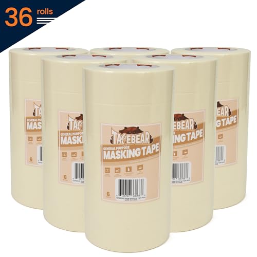TAPEBEAR General Purpose Masking Tape Beige White 1.5" x 60Yards x 36Rolls
