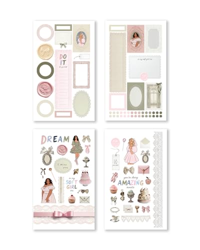 Rongrong Soft Girl Era Planner Sticker Book – Aesthetic Journal & Scrapbook Stickers for Planners, Bullet Journals & Scrapbooking | Feminine Vintage, Bows, Florals, Fashion & Self-Care Stickers