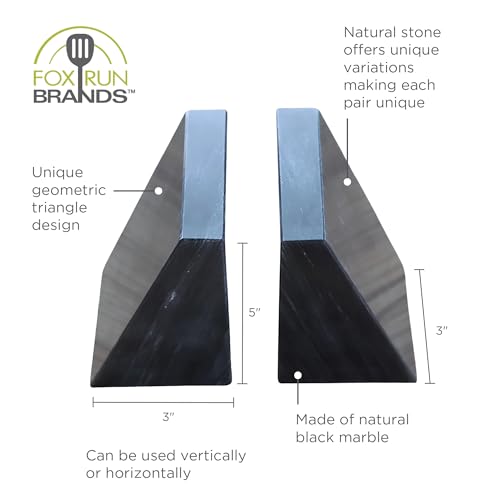 Fox Run 100% Natural Polished Marble Bookends, Black, Set of 2, Smaller Triangular