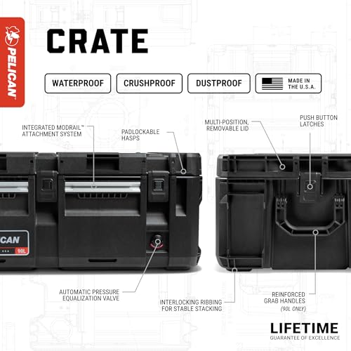 Pelican Crate - 45 Liter Storage Case - Cargo Box, Transport Case, Overland Case (Black)