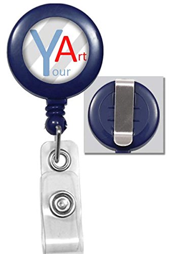 Bulk 100 Pack - Custom Badge Reels Retractable (Upload Your Logo) with Belt Clip - Personalized Full Color Print Dome Label - Company Badge Holders for Medical Staff, Office by Specialist ID (Blue)