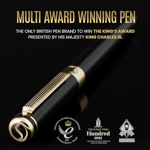 Scriveiner Black Lacquer Rollerball Pen - Stunning Luxury Pen, Real Gold Plating, Schmidt Ink Refill, Best Roller Ball Gift Set for Men & Women, Professional, Executive Office, Nice Pens