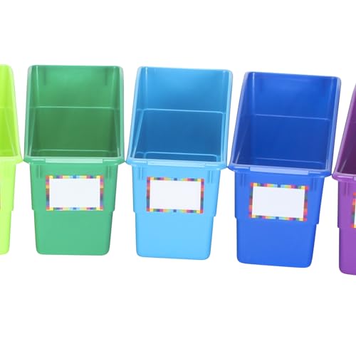 Really Good Stuff Rainbow Organizing Bins, Plastic Book Holders - 12-Pack