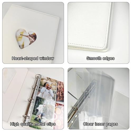 Padfolio Ring Binders(A4 PU Leather Heart-Shaped Binder with Sparkling Star Cover Big Photo Album 10 Sleeves 4 Indexes 2 Partitions Photocard Holder(Blue Binder)