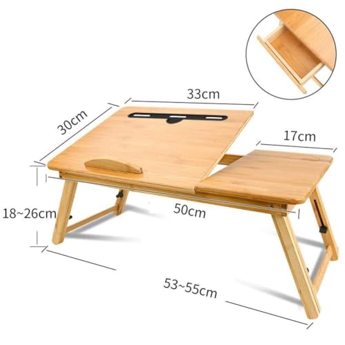 Foldable Bamboo Laptop Bed Table, Adjustable Lap Desk with Storage Drawer, Portable Computer Desk for Bed, Sofa, and Floor Use, Multi-Functional Tray Table(30x50CM/11.8x19.7in)