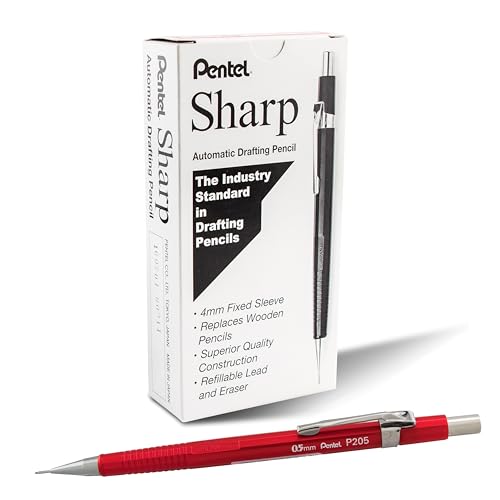 Pentel Sharp Mechanical Pencil, (0.5mm), Metallic Red Barrel, Box of 12 (P205MB)