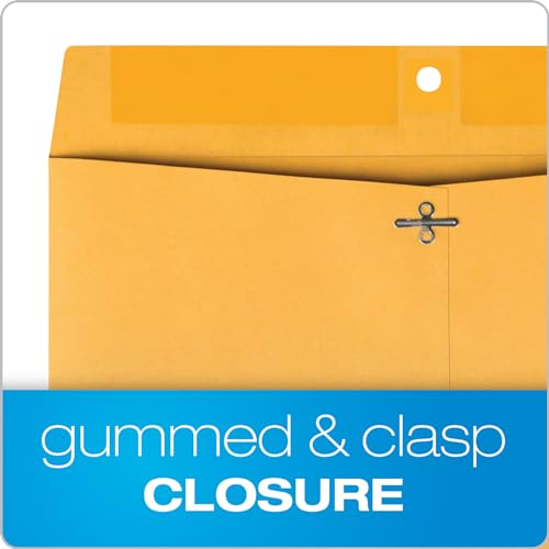 Quality Park Clasp Envelopes, 12 x 15-1/2 with Deeply Gummed Flaps for Permanent Secure Seal, Great for Filing, Storing or Organizing Documents, 28 lb. Brown Kraft, 100 per Box (QUA37910)