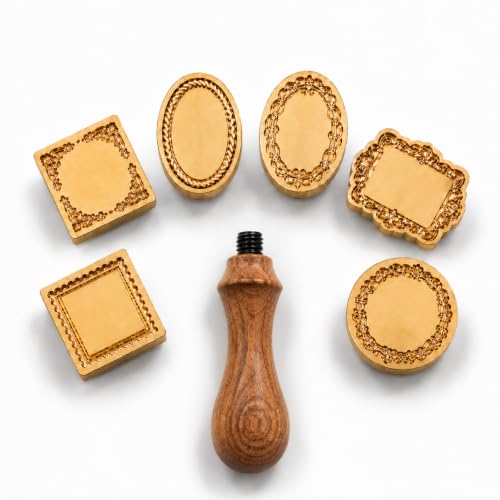 Antique Frame Wax Seal Stamp Kit, 6 Brass Heads, Removable Rosewood Handle