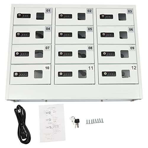 GSHIOIO 12-Slot Cell Phone Locker Charging Station Cold Rolled Steel Storage Station Lockers for Classroom with QC3.0 Fast Charging, Combination & Key Locks for Schools Office Gyms
