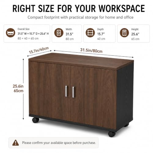 ORNDSDM 31.5" Rolling Printer Stand with Storage, Black Printer Cabinet