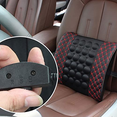 MOLYSAK Electric Car Massage Lumbar Back Support Cushion seat Massager Pillow for Office Chair PU Leather