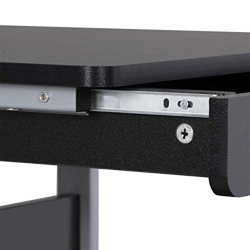Topeakmart Rolling Desk with Drawer & Printer Shelf, Sturdy Steel Frame, Black