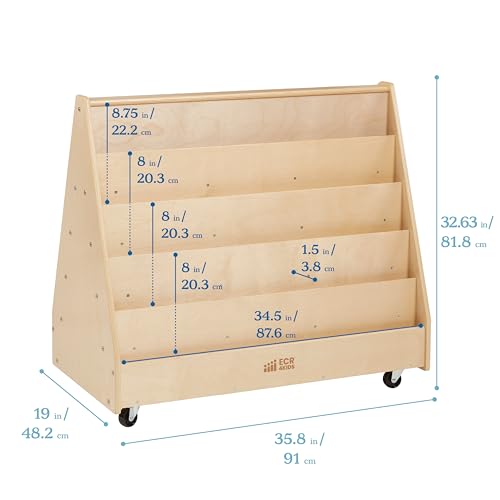 ECR4Kids Mobile Double-Sided 10-Shelf Wooden Book Display, Natural