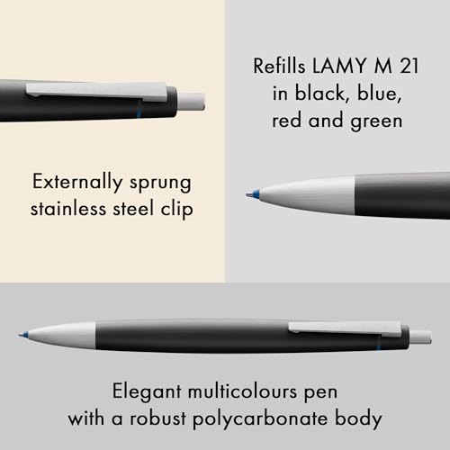 LAMY 2000 4 Color Ballpoint Pen – Multifunction Pen with Brushed Fibreglass Barrel & Stainless Steel Clip