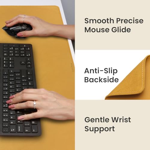 DAREhue Full Grain Leather Desk Pad, Mustard Yellow, XL (35.4 x 15.7 inch)