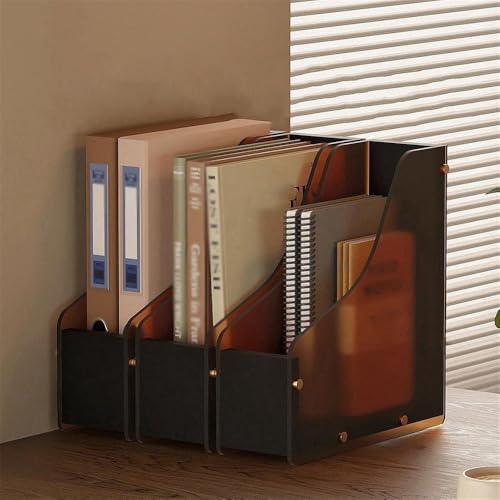 shuijingwu45 File Holder Acrylic Magazine File Rack Holder, 4 Compartments Filing for Paper Documents