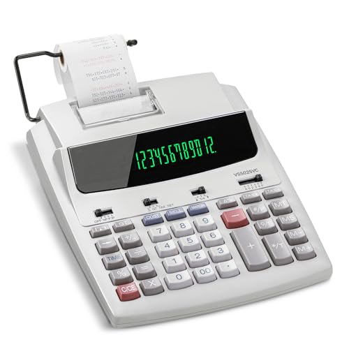 Locksworth 12-Digit Desktop Printing Calculator with Tape Print Out, Adding Machine with Fluorescent Display, 10 Key Calculator with Clock and Calendar, Accounting Business Finance
