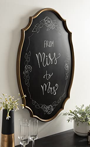Kate and Laurel Leanna Decorative Scalloped Metal Chalkboard; 24 x 36; Gold; Framed Rounded Oval Vintage Chalkboard for Unique Display; Organization; and Decor