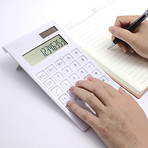 QERTYHJK 12 Digits Large Display Desktop Calculator Thin Solar & Battery Power Crystal Buttons Basic Counter for Home Office