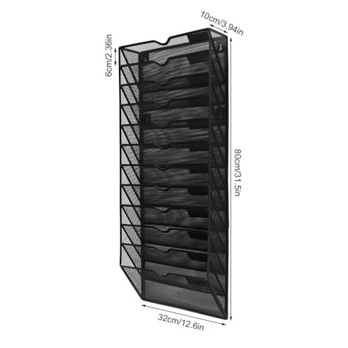 File Organizer Metal Mail Organizer Display Shelves A4 Wall Pocket File Holder 12 Tiers Magazine Storage Rack Desk(Black)