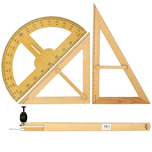 FEIYIYANG Compass Set Solid Wood Teacher' Triangle Board Ruler Protractor Blackboard Multi-Purpose Compass 50cm Triangle Ruler Set Large Teaching Aids Compasses Kit